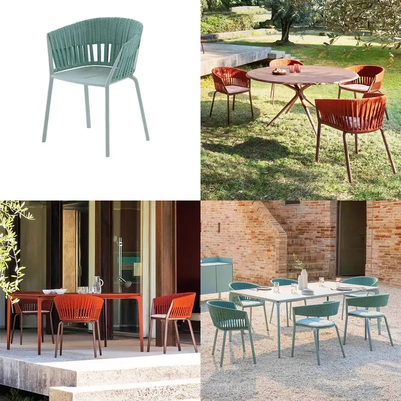 Nordic Outdoor Dining Set Sintered Stone Table Rattan Chairs Waterproof Patio Garden Villa Balcony Furniture