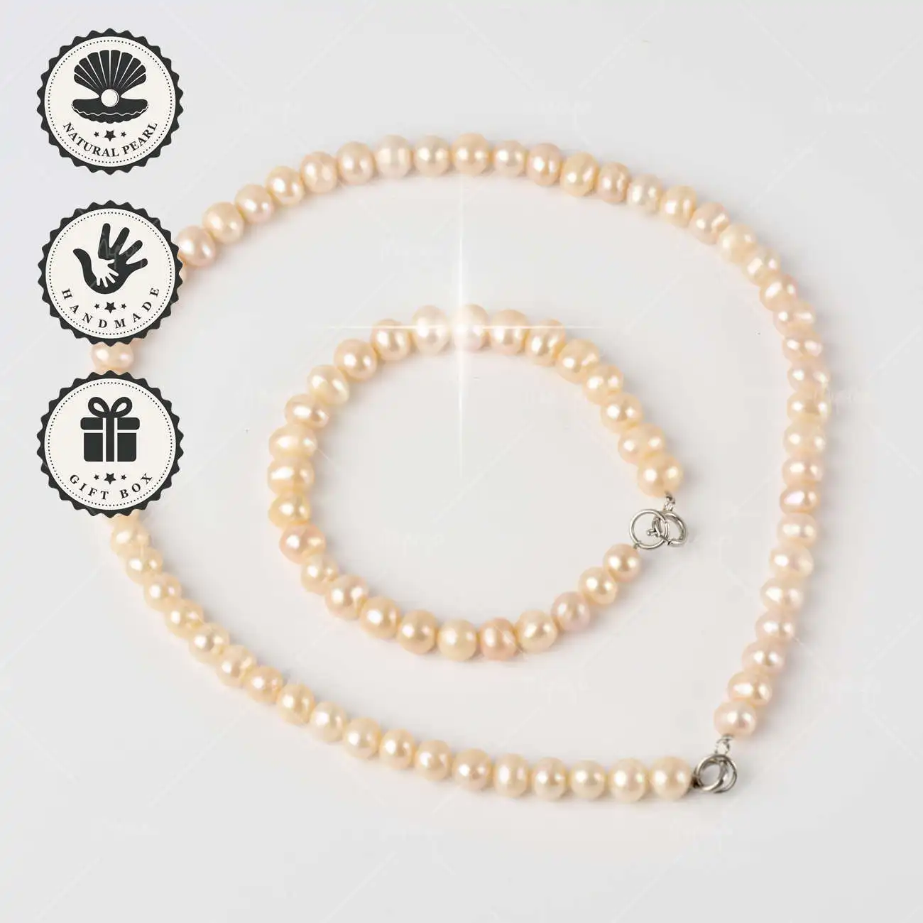 

MYSOYA Браслет и ожерелье из натурального розового пресноводного жемчуга, жемчуг 8-9 мм с круглой застежкой-лобстером, подарочная коробка, подарок на день рождения