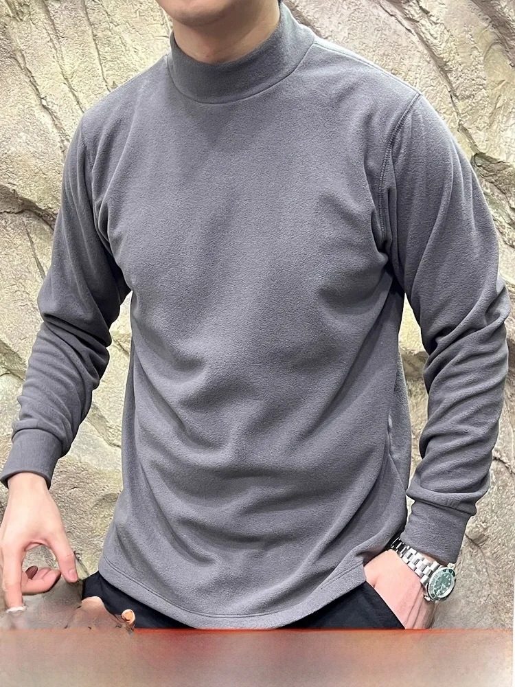 

Soft Cozy Men's f High Ne Fce Lined T-irt Versatile Base Layer irt for Autumn Winter Casual Wear Stand Fit