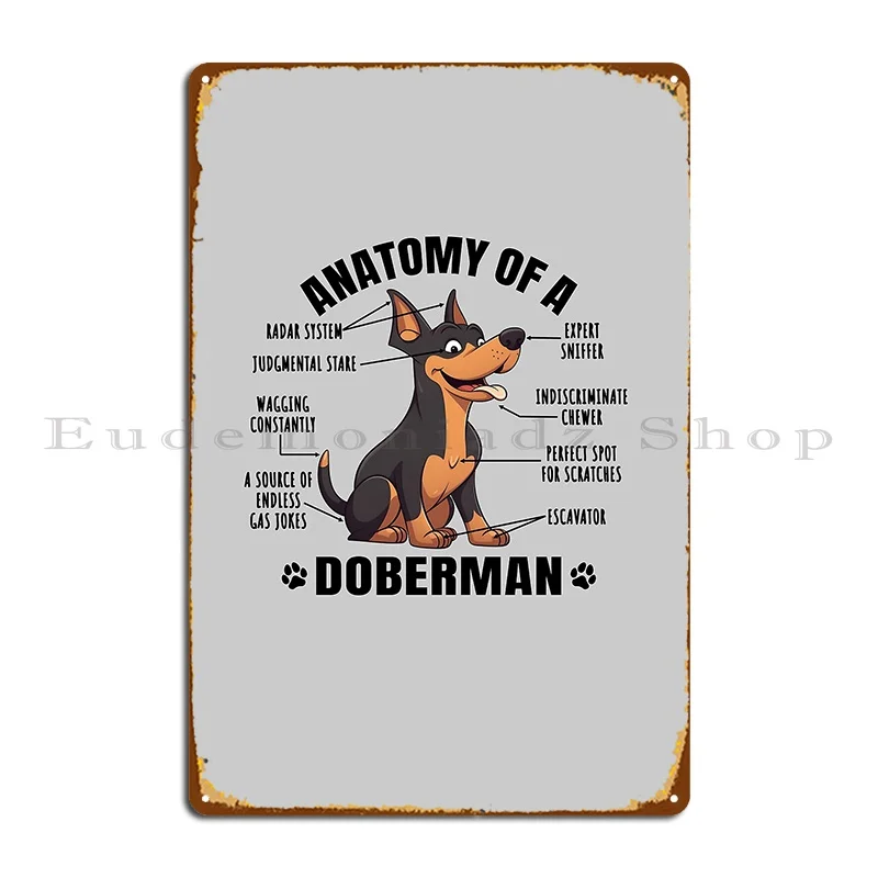 Anatomy Of A Doberman Funny Clipart Design For Dobermann Lover Metal Plaque Designing Bar Painting Character Tin Sign Poster