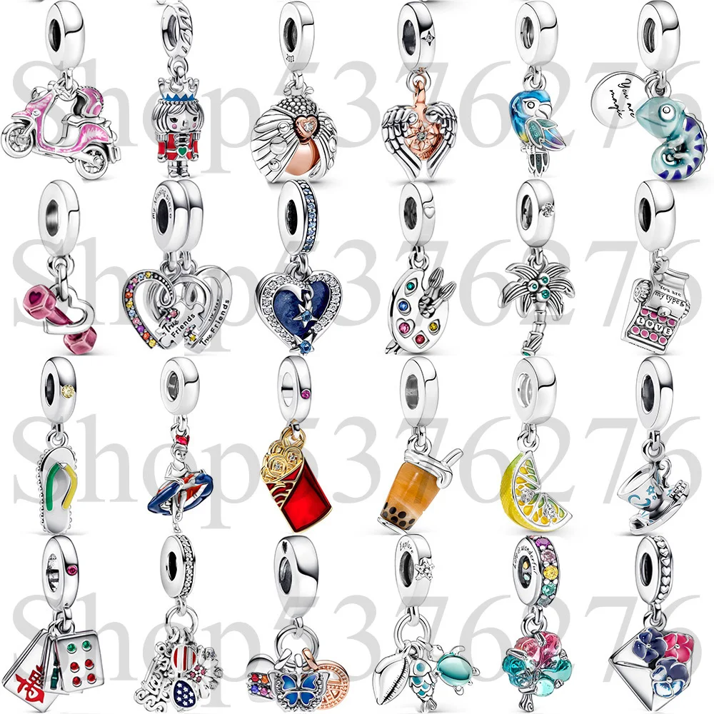 925 Sterling Silver Bead Envelope Typewriter Mahjong Palm Tree Dangle Charm Fit Fashion Women Bracelet Bangle Gift DIY Jewelry