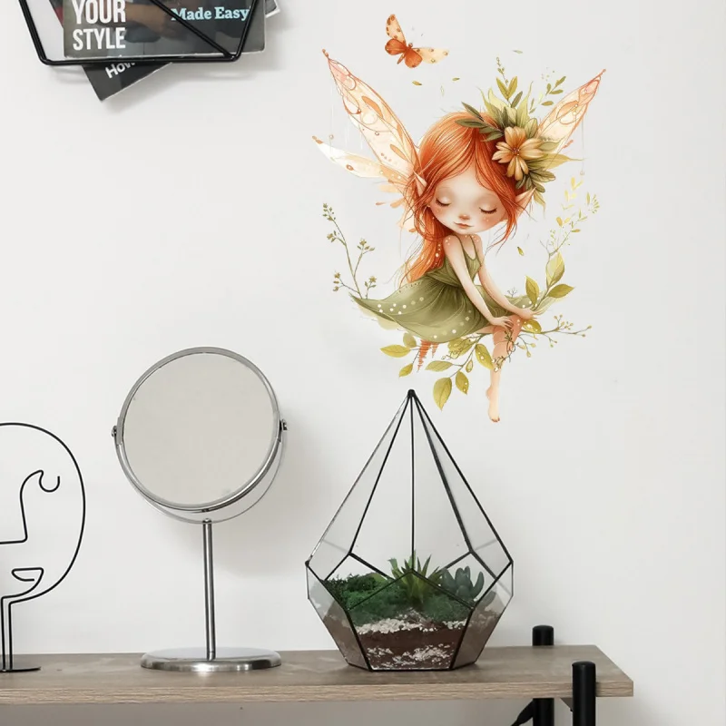 

Dreamy Butterfly Fairy Floral Stickers Bedroom Home Background Beautification Wall Stickers Self-Adhesive Removable