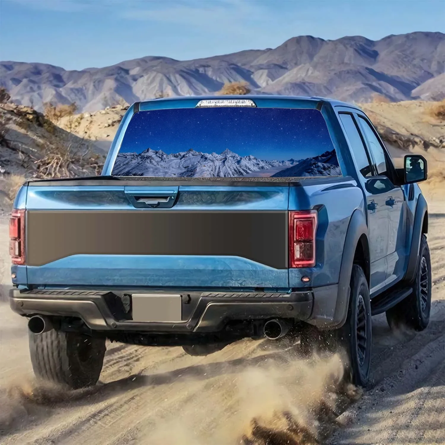 Schoonheid zonsondergang sneeuw berglandschap autoruit sticker vinyl doorschijnend display voor vrachtwagen auto wrap voertuig sticker sticker