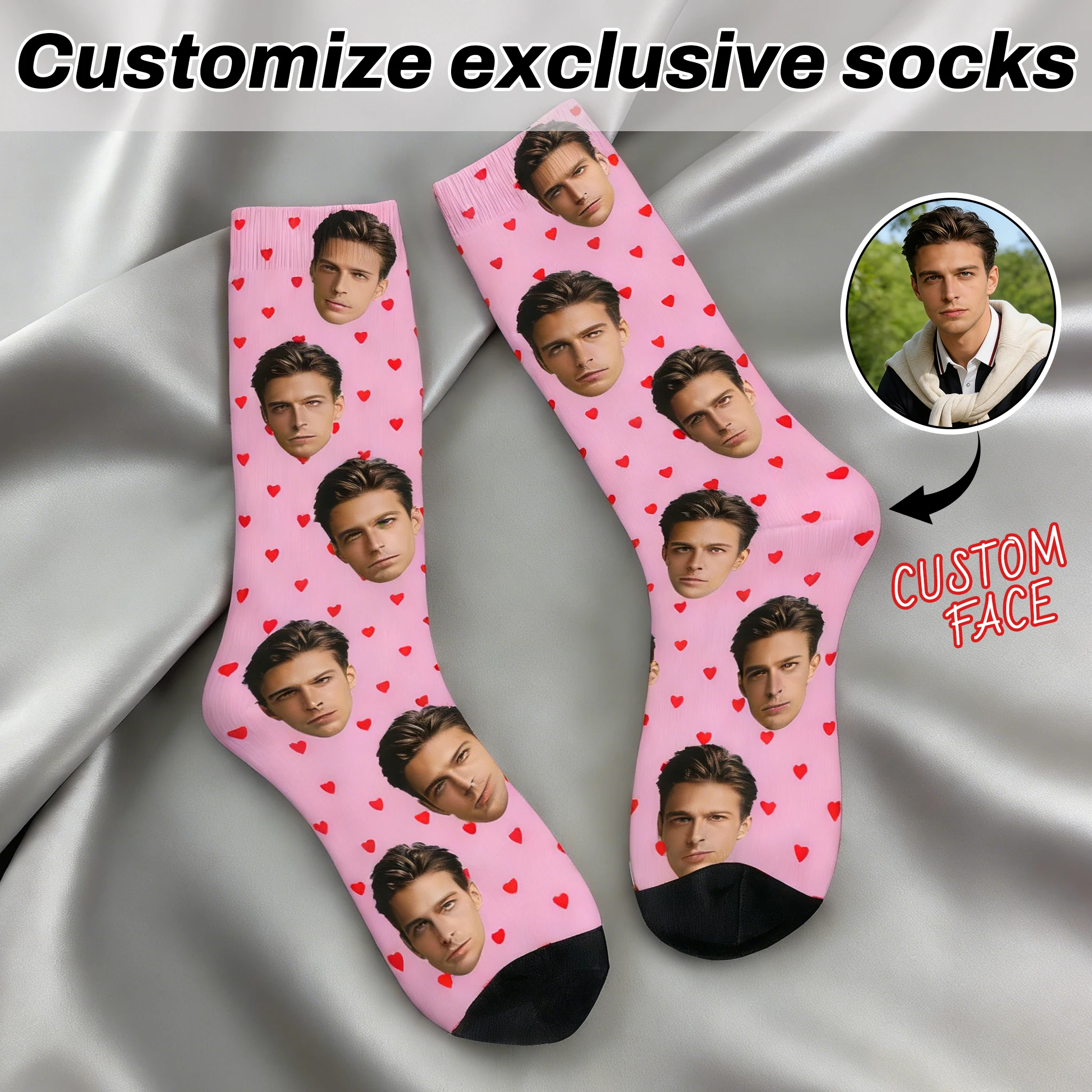 Custom face pattern socks unisex personalized fun socks with face pattern custom with  Valentine's Day gift