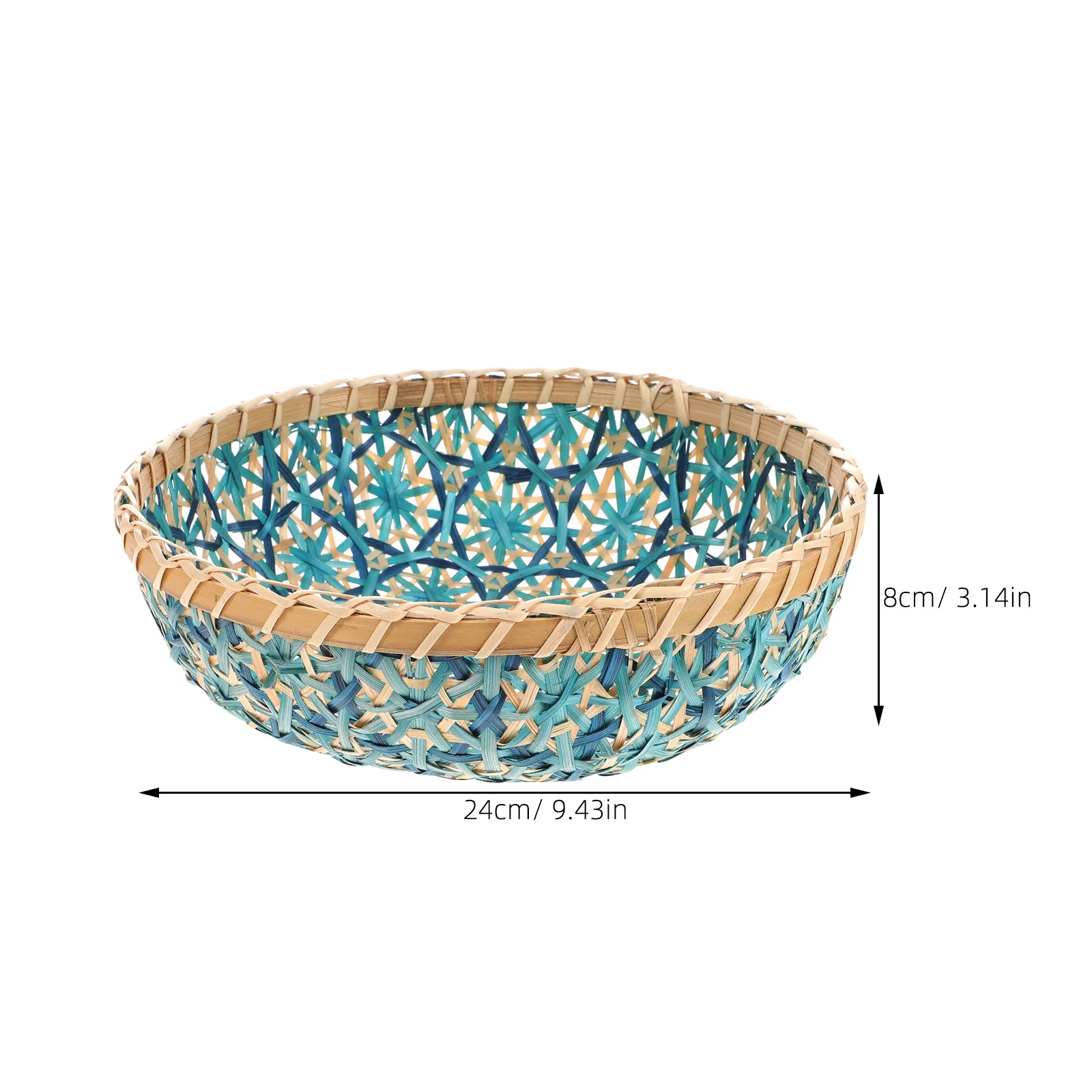

Bamboo Woven Wall Decor Blue Round H made Basket Storage Tray Home Office Living Room Kitchen Style Eco