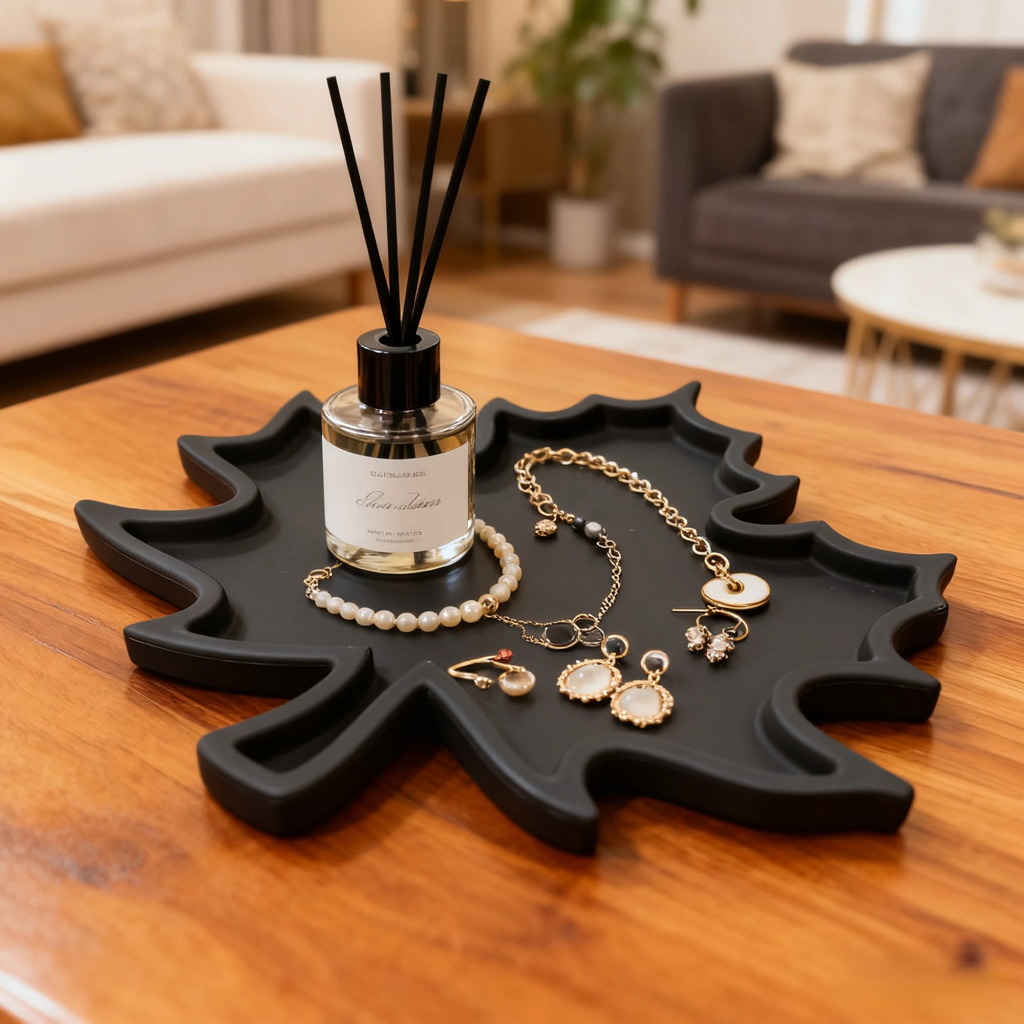 A Silicone Maple Leaf Decorative Tray That Functions as an Organizer Tray, Jewelry Storage Tray, and Display Tray, Suitable for Living Room Decoration, and Can Also Be Used as a Holiday Decoration Gift