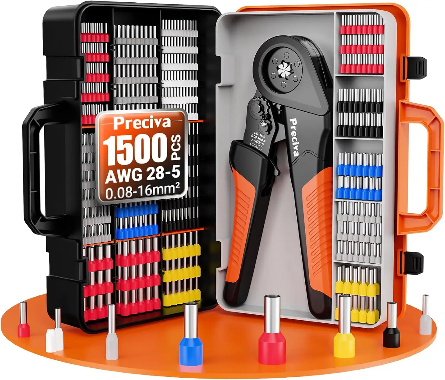 Ferrule Crimping Tool Kit with 1500PCS Wire Connectors, Adjustable Ratcheting Crimper for AWG 28-5 Wires, Portable Professional