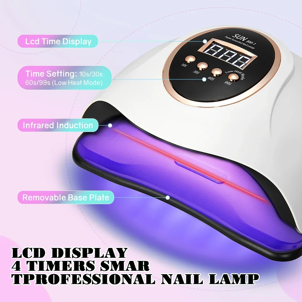 280W UV LED Nail Lamp for Nails Curing All Gel Polish with Large Screen Professional Nail Equipment Manicure Drying Lamps