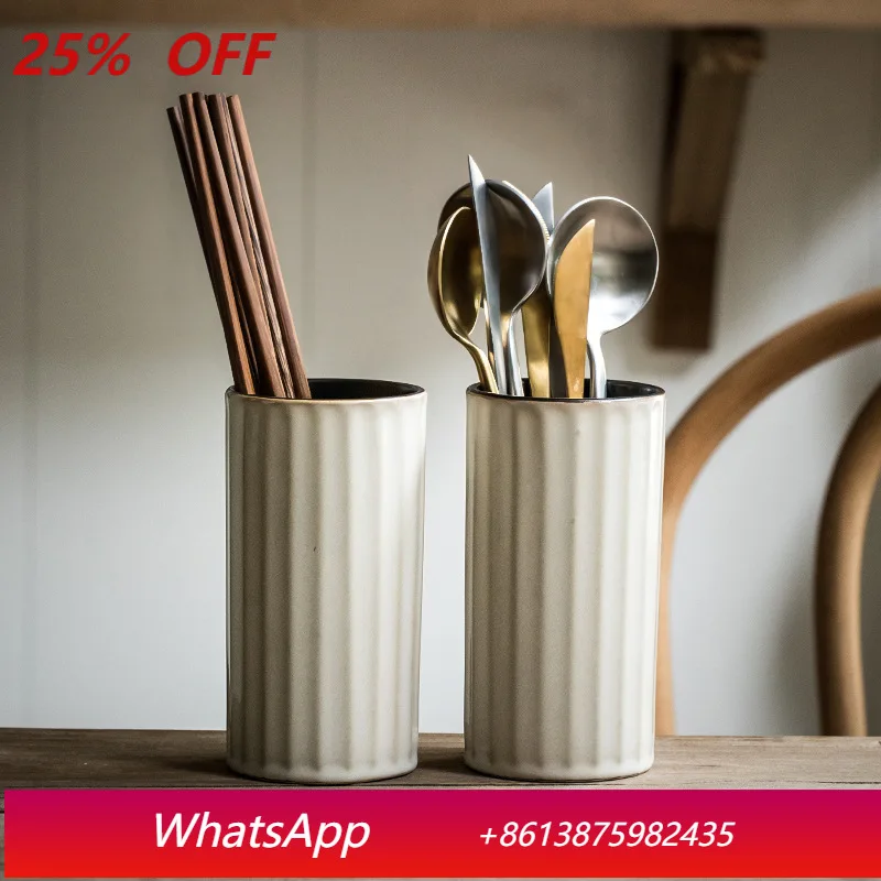 

LTT practical retro ceramic chopstick cartridge household relief with drain hole chopstick storage cartridge