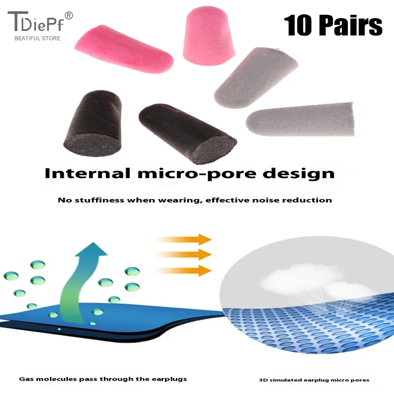 10 Pairs Sponge Work Study Sleep Aid Ear Care Reusable Travel Aircraft Noise Reduction Soft Foam Ear Plugs Anti Noise Earplugs