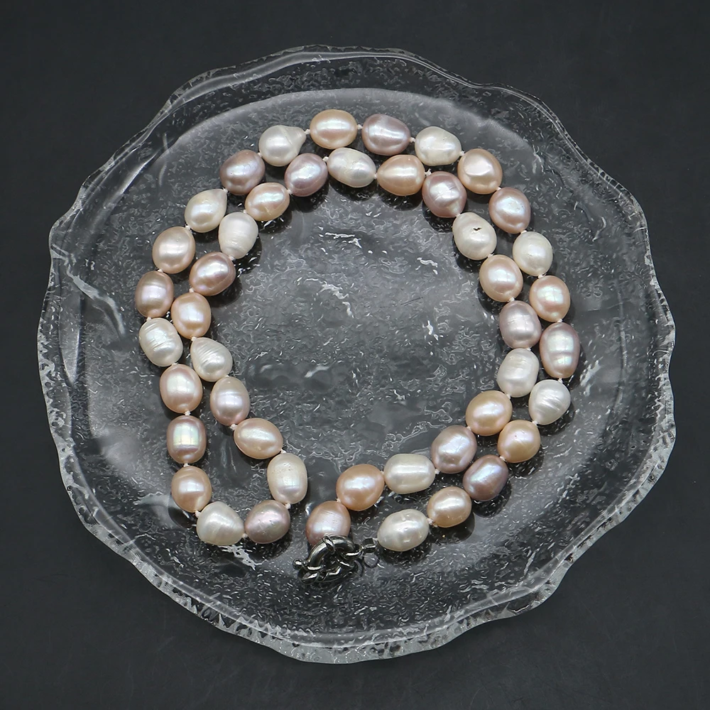 

9-10mm Natural Freshwater Irregular Baroque Rice-shaped Pearl Necklace and Bracelet Jewelry Decoration Gift for Elders Mother