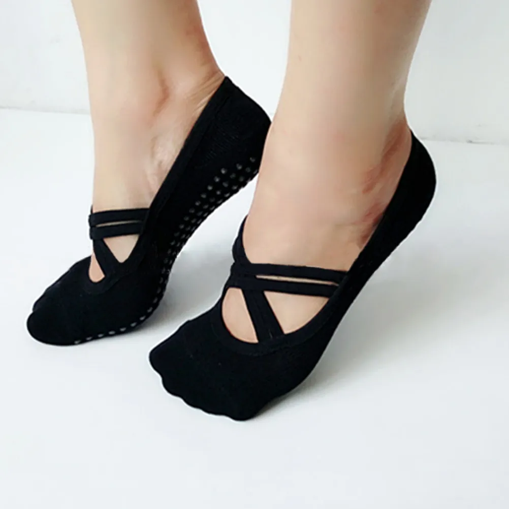 Women Yoga Socks Black Low Cut Non Skid Pilates Dance 3D Gel Dot Sole Cushion Grip Stability Ballet Pilates Socks