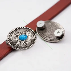 10X 35X25MM Western Antique Sliver Blue Turquoise Flower Engraved Saddle Tack Belt leathercraft Prairie Dust Oval Conchos