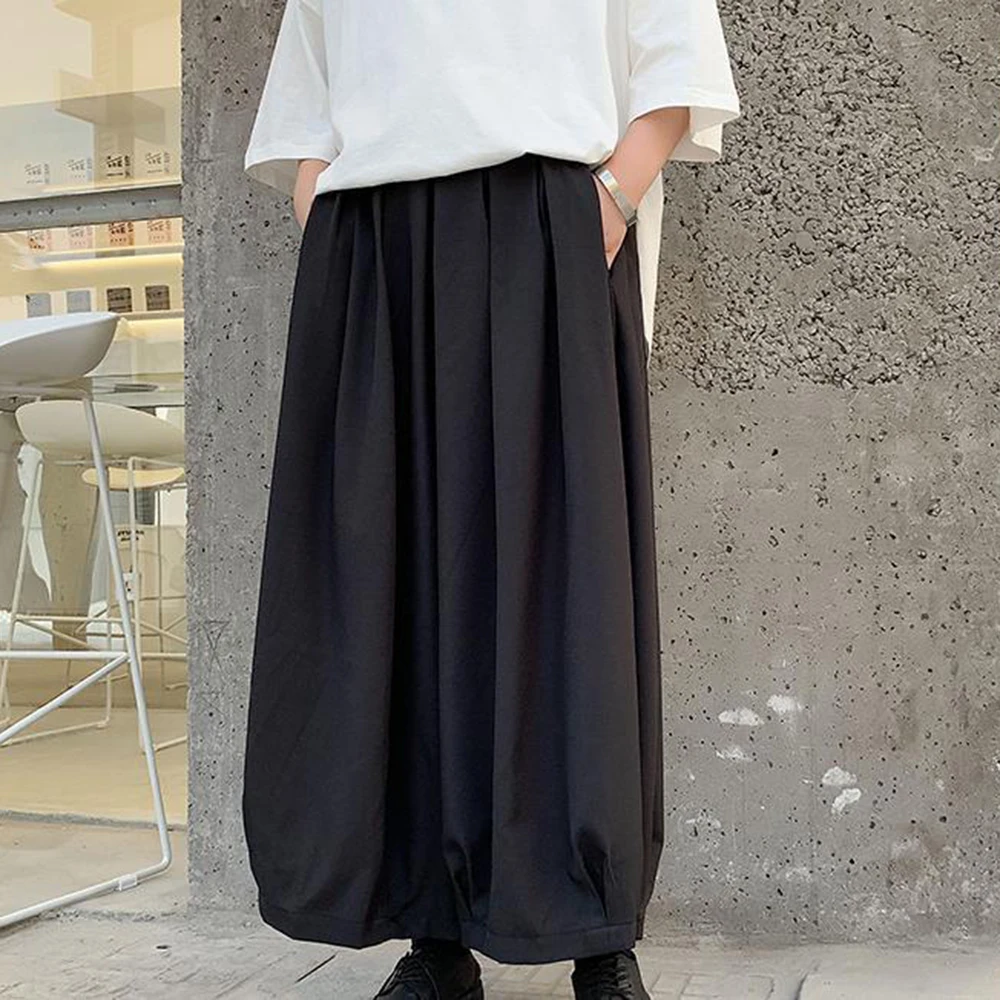 XS-5XL Autumn Men's Solid Color Wide-Leg Skirt Pants American Retro Fashion Trend Street Casual Loose Breathable Men's Bottoms