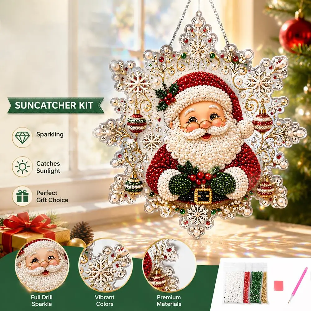 DIY Pearl Beads Diamond Painting Craft Kit Snowflake Suncatcher Pendant Pearl Painting Material Package Christmas For Wall Decor