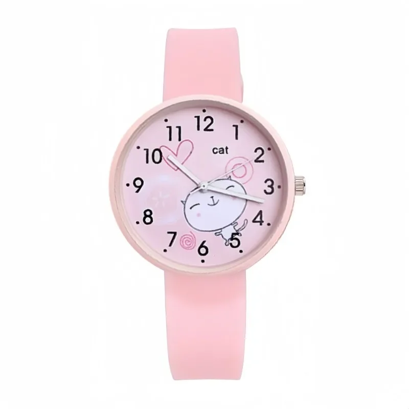 Reloj de cuarzo de dibujos animados para niños, relojes de silicona de Color caramelo para estudiantes, relojes de gato a la moda, reloj de pulsera para niños, reloj para niñas, reloj de regalo