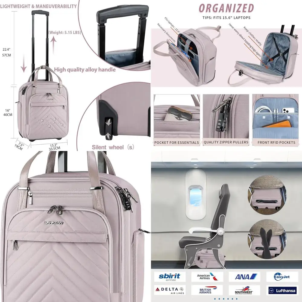 Mala de mão multifuncional rosa de 16 polegadas com rodas para viagens e negócios femininos