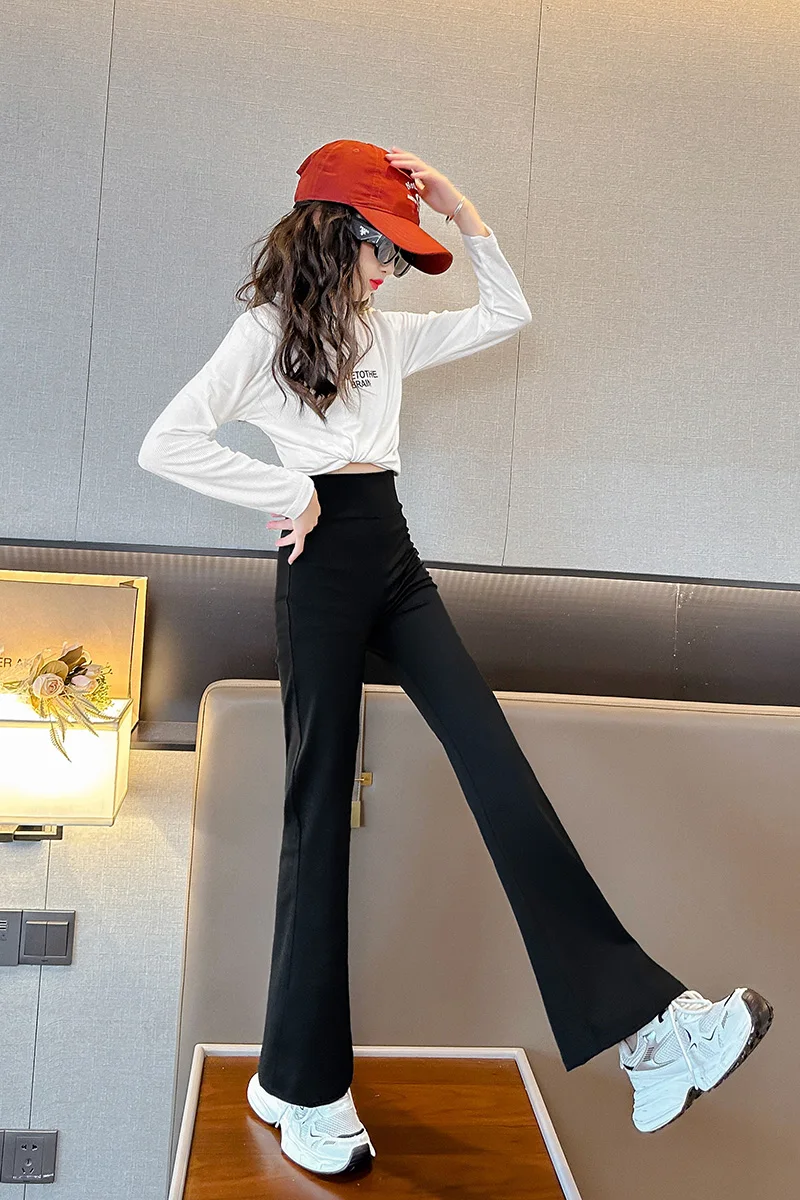 Mädchen Yoga-Hose mit Hoher Taille, Dehnbare Sport-Freizeithose, Schwarze Schlaghose für Kinder, Weich und Bequem, 2026 – Detail 7