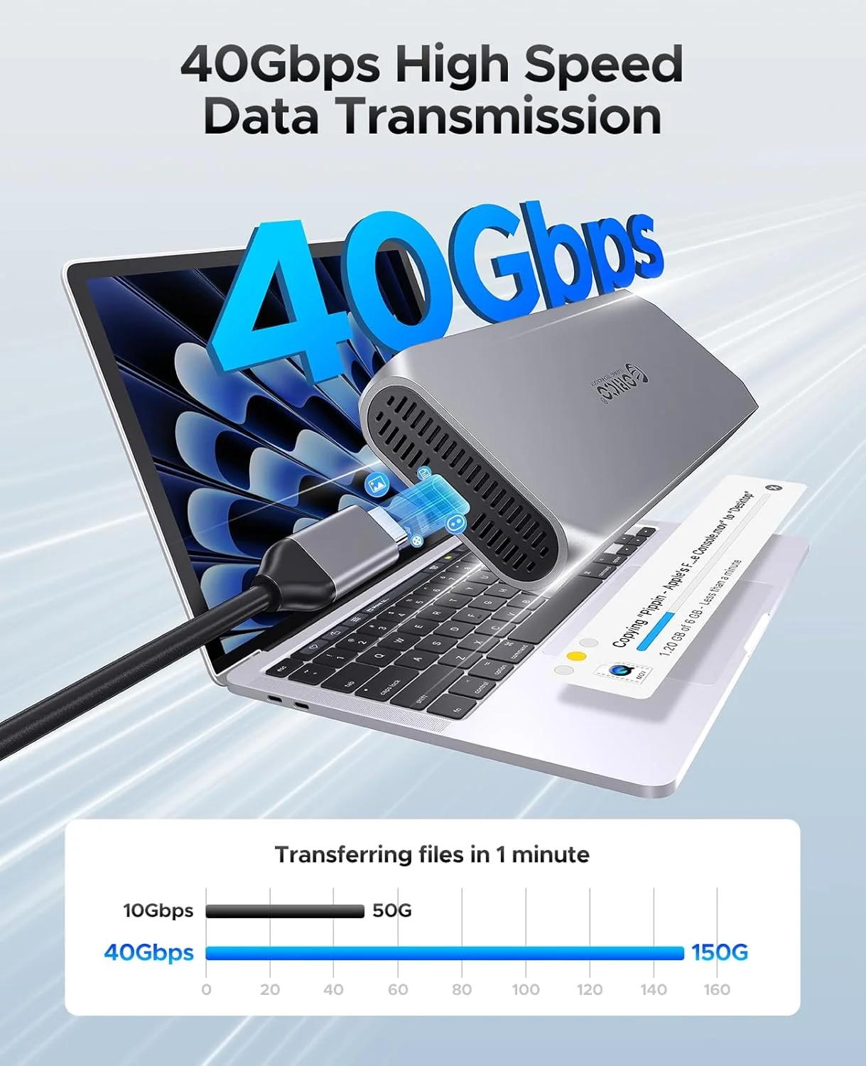 ORICO 40Gbps M.2 NVMe Enclosure with Cooling Fan Anti-Drop 8TB Capacity M.2 SSD Case for Thunderbolt 3/4 Support PCIe Gen4×4 SSD