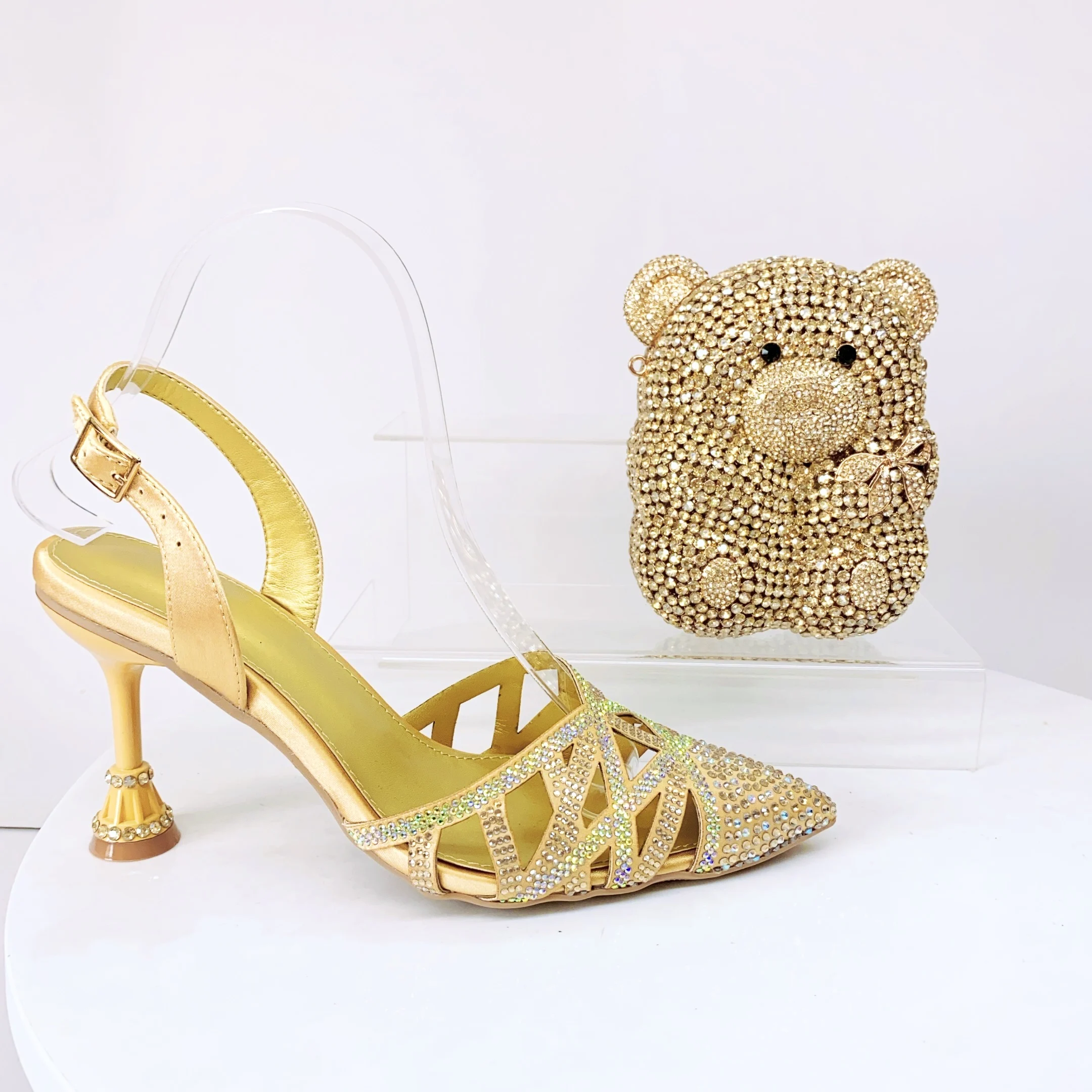 

LNATISNOVA/женские туфли на высоком каблуке с золотыми стразами и клатчи, босоножки на высоком каблуке со стразами, свадебные кошельки