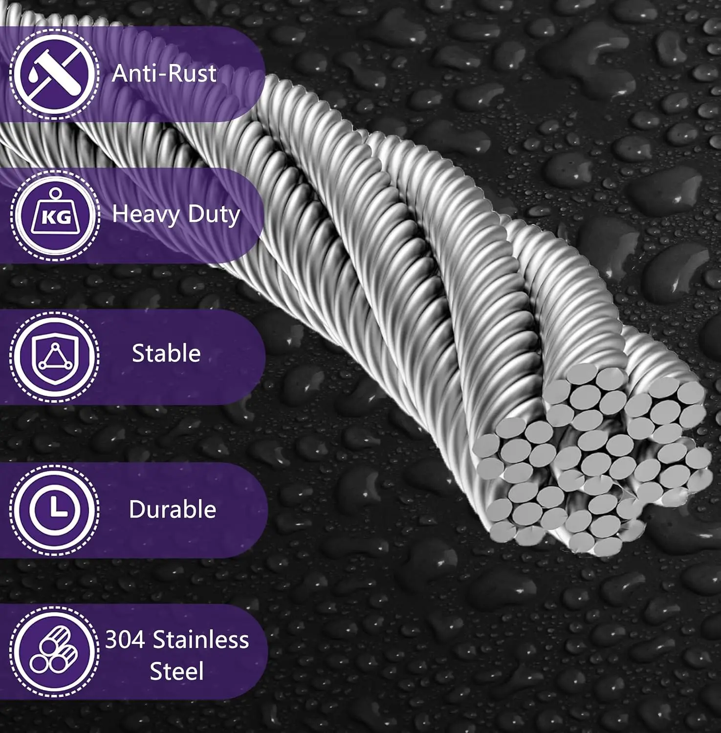 Stainless Steel Cable Wire Rope with Loop Sleeve Thimble Heavy Duty for Deck Railing String Light Hanging, Garden, Marine DIY