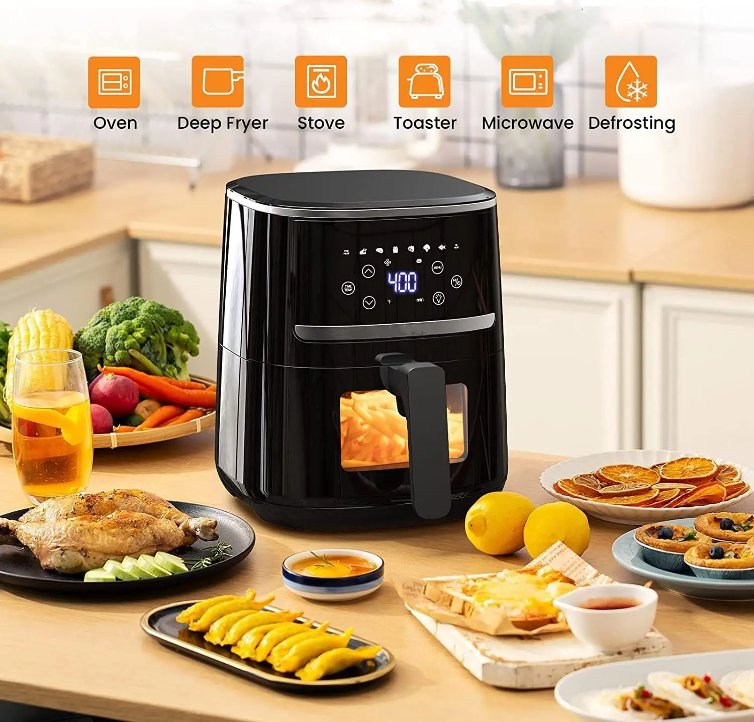 Forno per friggitrice ad aria Adoolla 5 Qt grande Touch Screen senza olio 1500W Mini forno combinato con 7 accessori, controlli digitali One-Touch, No