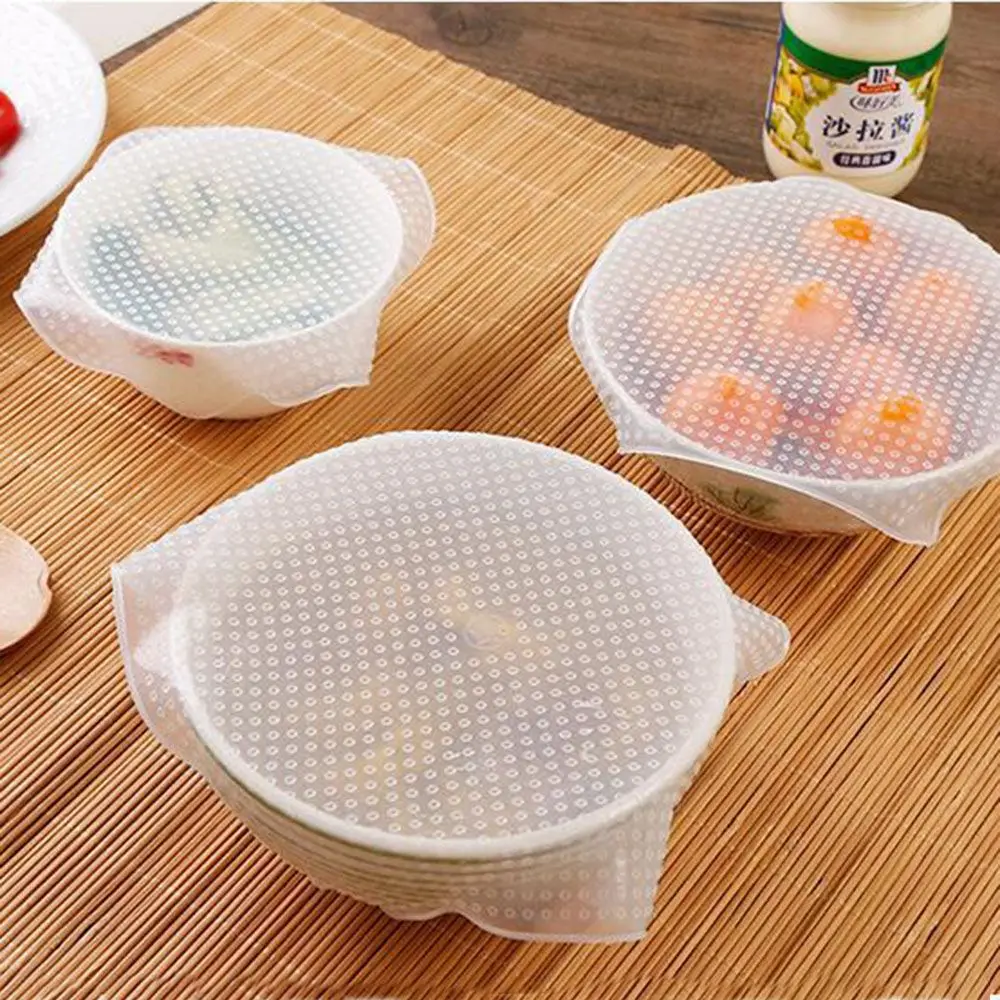 BPA Free Transparent Seal Cover Durable Cling Film Reusable Container Lids Silicone Stretch Lids for Bowl Mug Food Covers