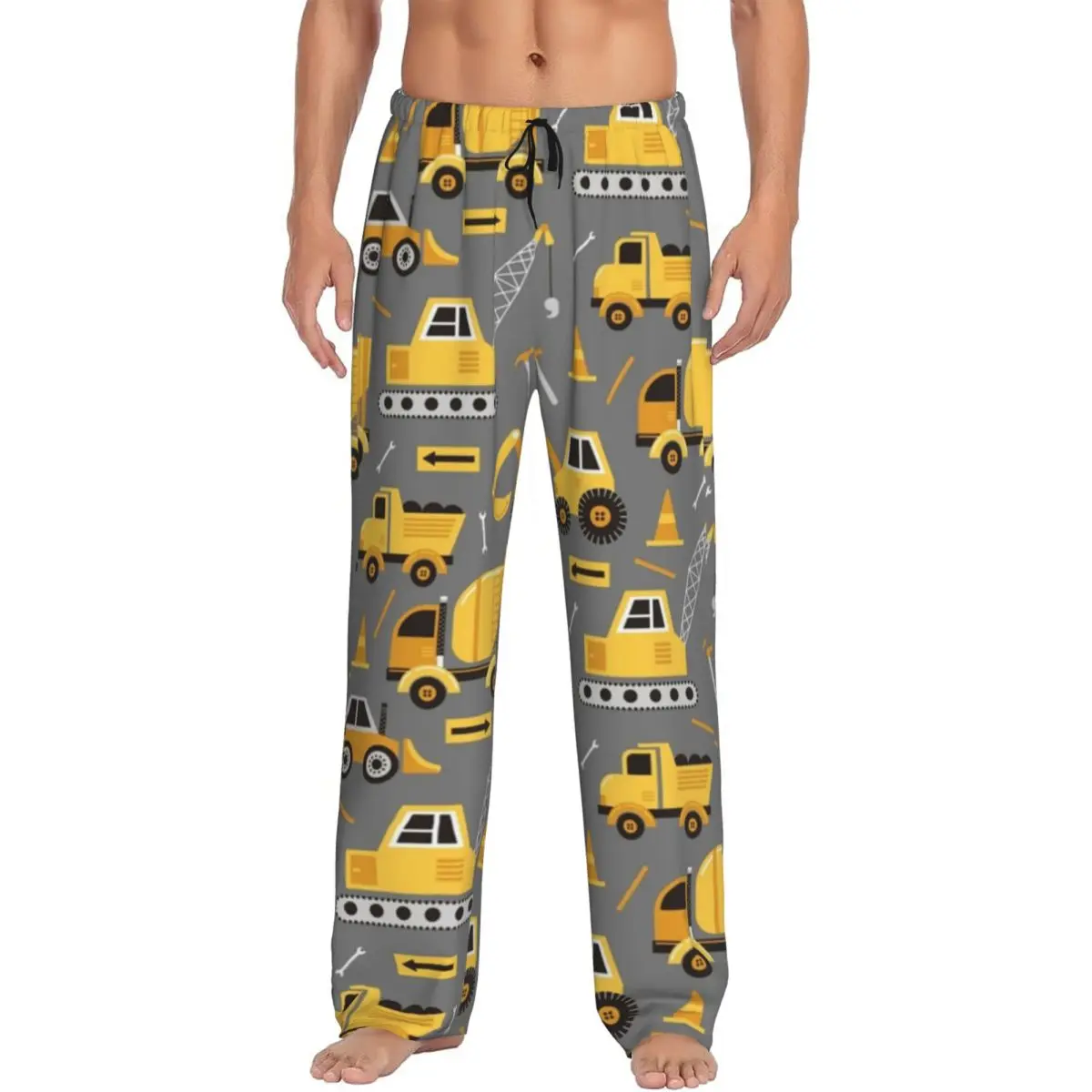 

Custom Construction Trucks On Gray Pajama Pants Men Sleepwear Sleep Lounge Bottoms with Pockets