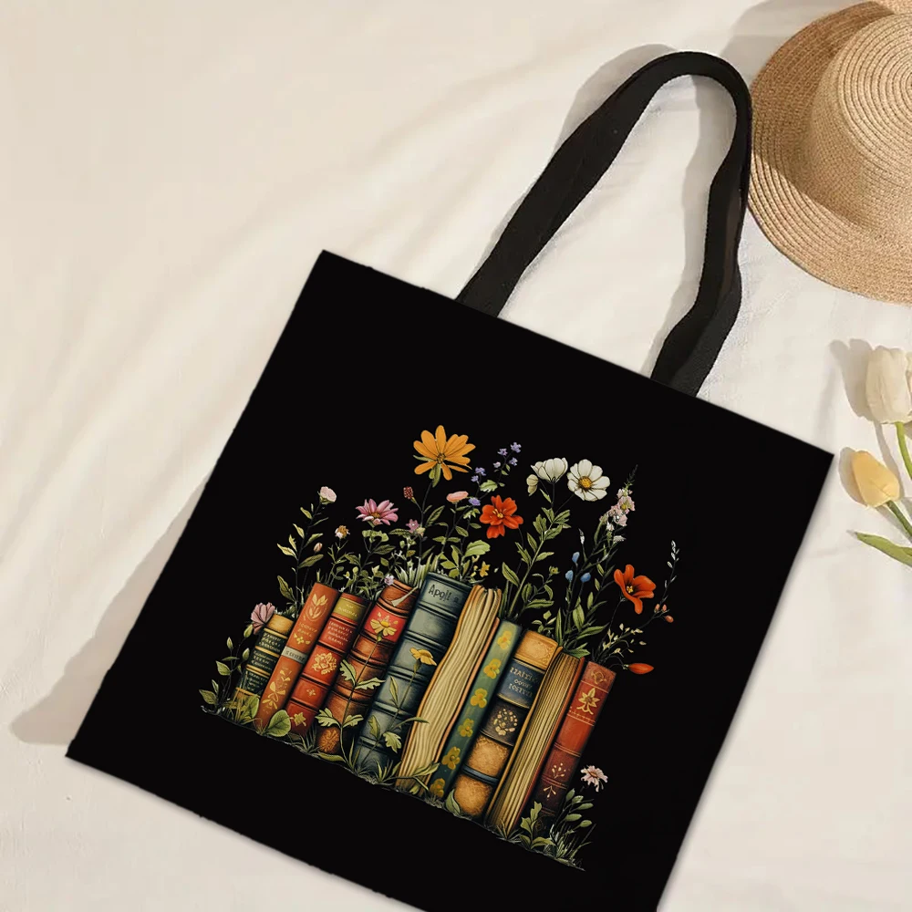 بوهو الزهور البرية نمط الرجعية الرسومات حمل حقيبة قابلة لإعادة الاستخدام المتسوق حقيبة للنساء المحافظ وحقائب اليد حقيبة التسوق القماشية