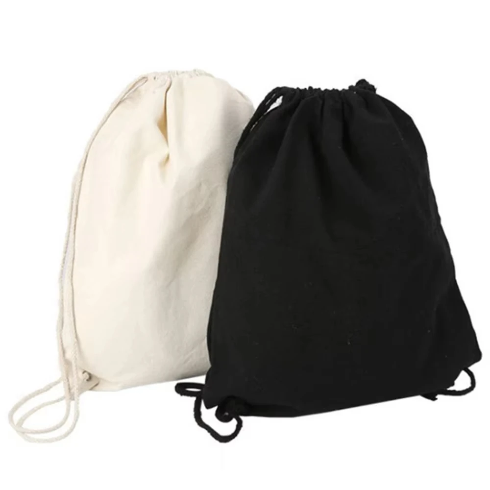 Canvas Bag Shoulders Drawstring Bundle Pockets Shopping Student Backpack Bag Cotton Pouch for Gym Traveling Storage Bag