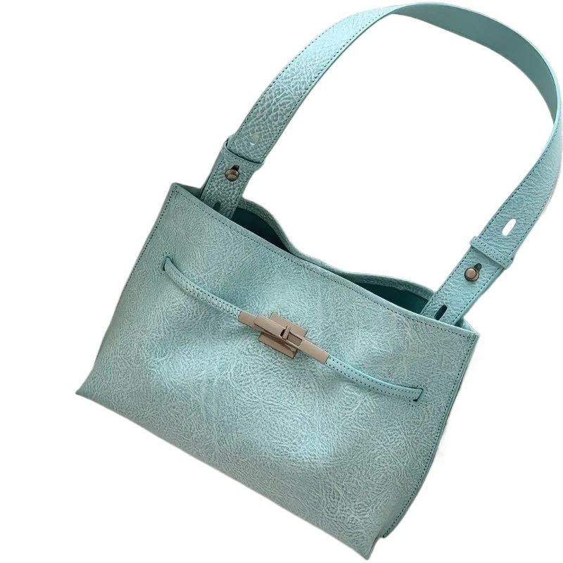 2026 Niche Handbag Large Capacity Temperament Commuter Shoulder Bag Minimalist Bucket Bag Solid Color Exquisite and Good-looking