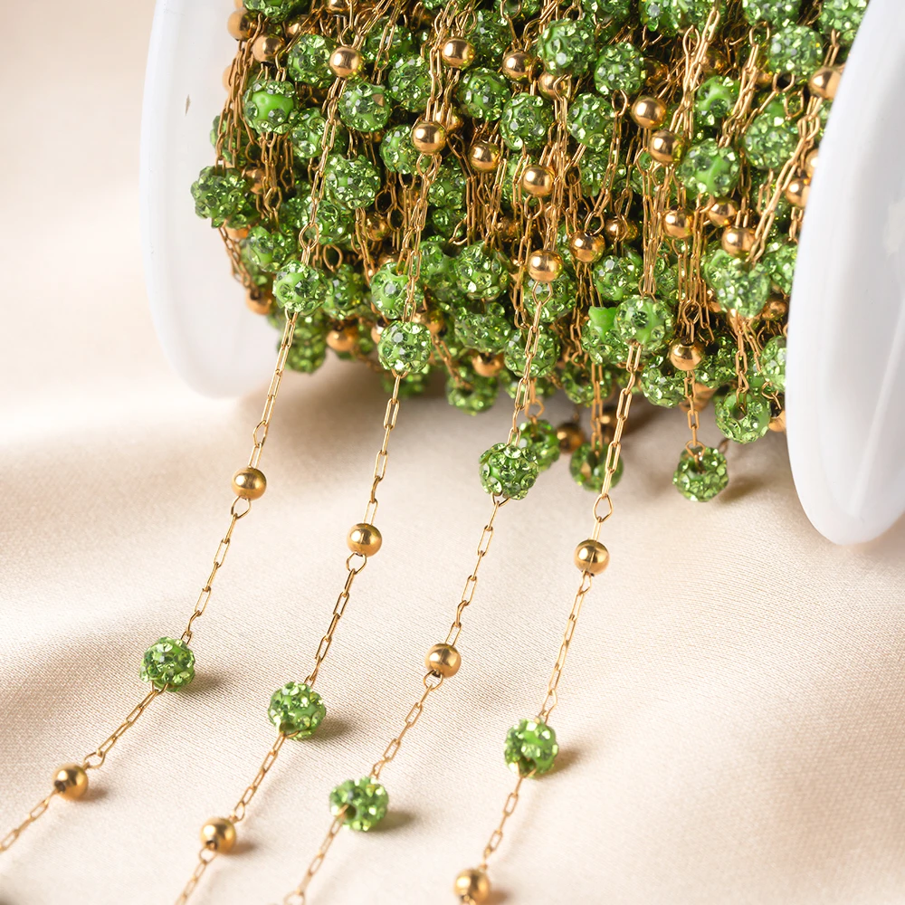 1 Meter Edelstahlkette in Goldfarbe mit Bunten Perlen für DIY Armband Halskette Schmuckherstellung Bastelmaterial – Detail 3