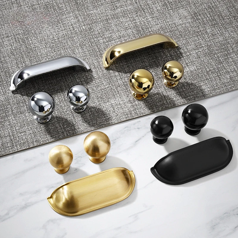 Solid Brass Handles Shell Like Cupboard Drawer Knobs Gold Wardrobe Door Pull Black Modern Kitchen Cabinet Door Furniture Handles