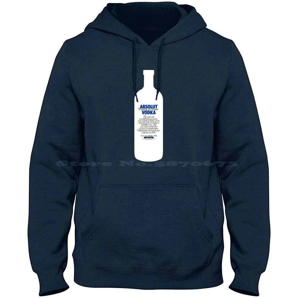 Camiseta de algodón puro con capucha 100%, camisa con logotipo de botella blanca en V, Vodka azul