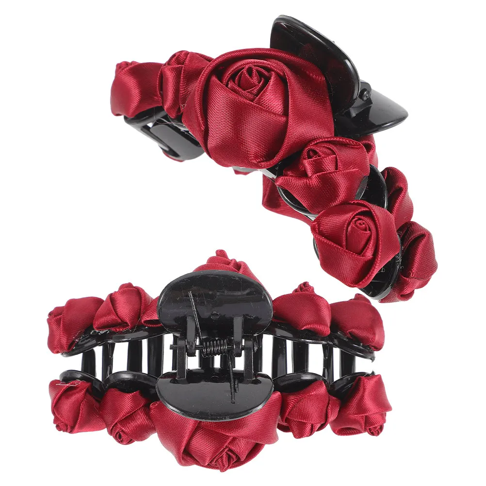 

2 шт. Изысканные тканевые заколки-крабы для волос в форме розы, элегантные цветочные заколки для женщин, надежные зажимы для пучка, большие заколки-крабы, на День святого Валентина