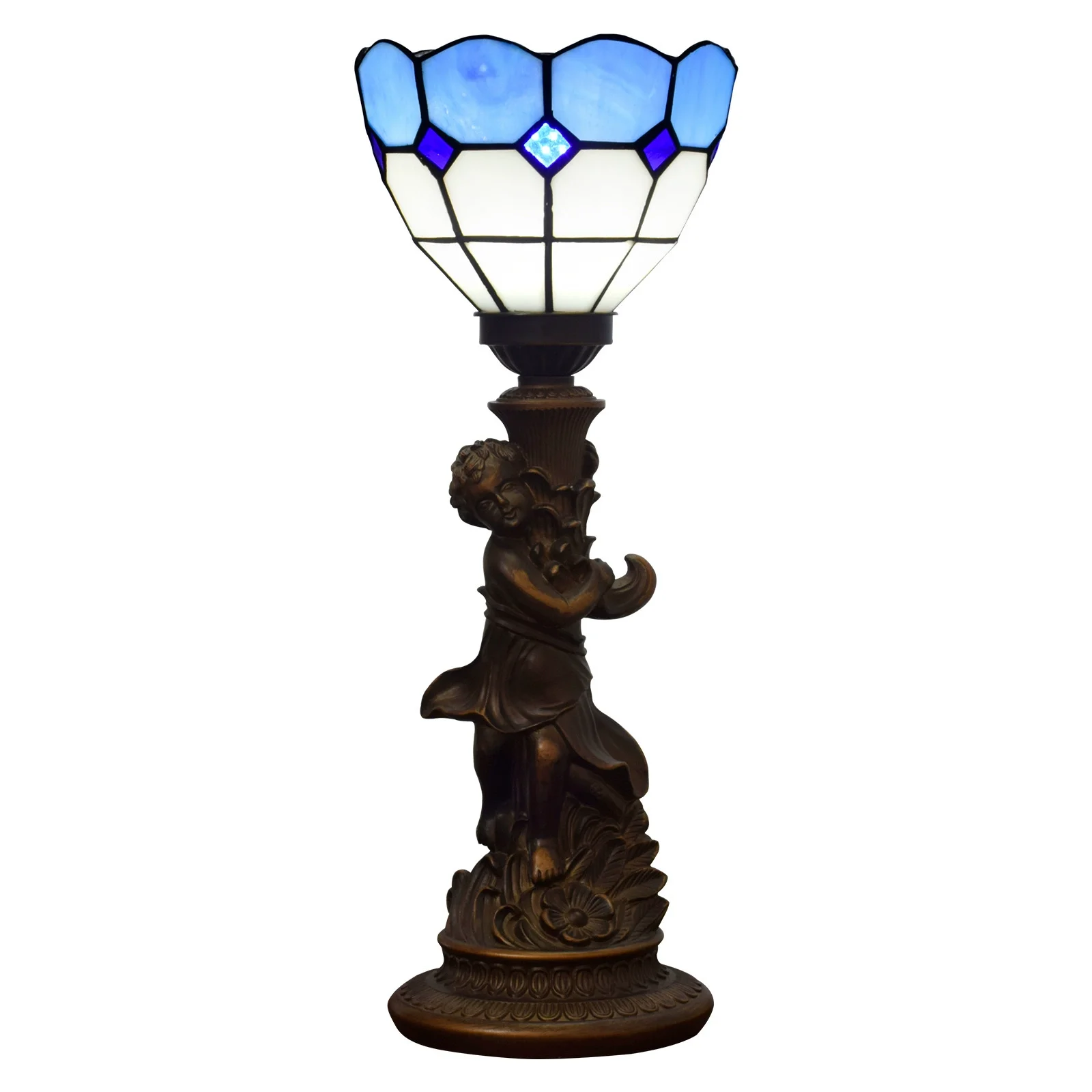 6inch 15cm European Little Boy Base Vintage Baroque Stained Glass Lampshade Restaurant Bar Desk Lamp Bedroom Bedside Table Lamp