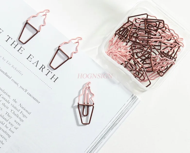 24pcs Ice Cream Colorful Metal Paper Clips Boxed Geometric Shape Small Cute Paper Clips