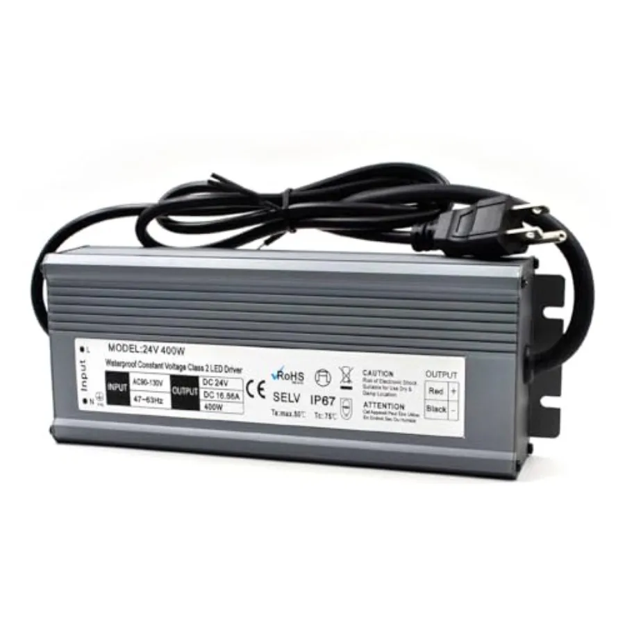 

LED Driver 24V 400W Waterproof IP67 Power Supply Transformer 90-130V AC to 24V DC Low Voltage Output LED Transformer with 3-Pro