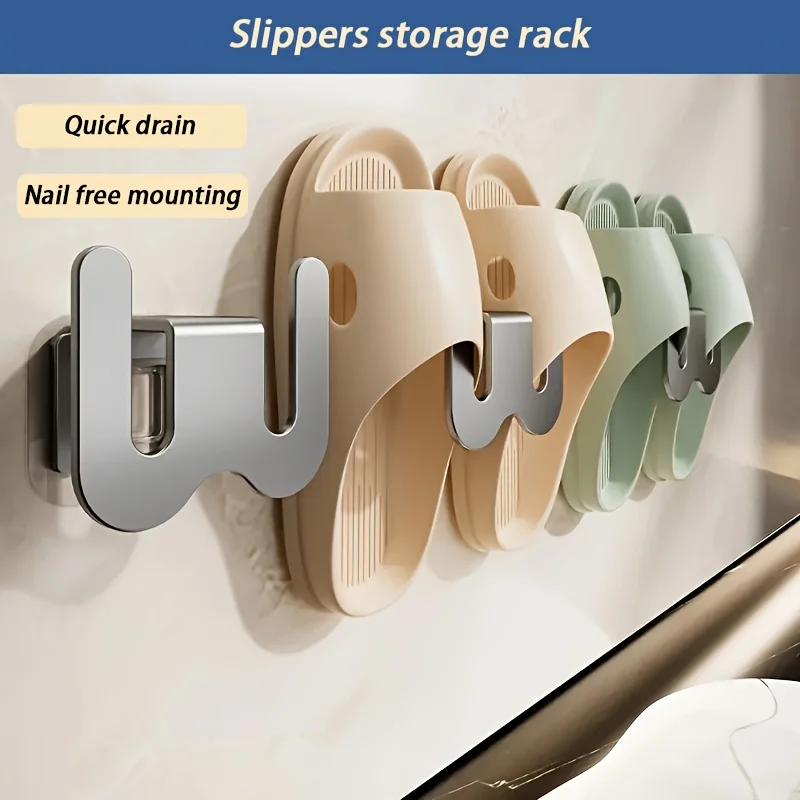 1pc Non Perforated Slipper Holder Equipped With a Patch Wall Mounted Slipper And Modern Shoe Storage Rack Easy To Disassemble