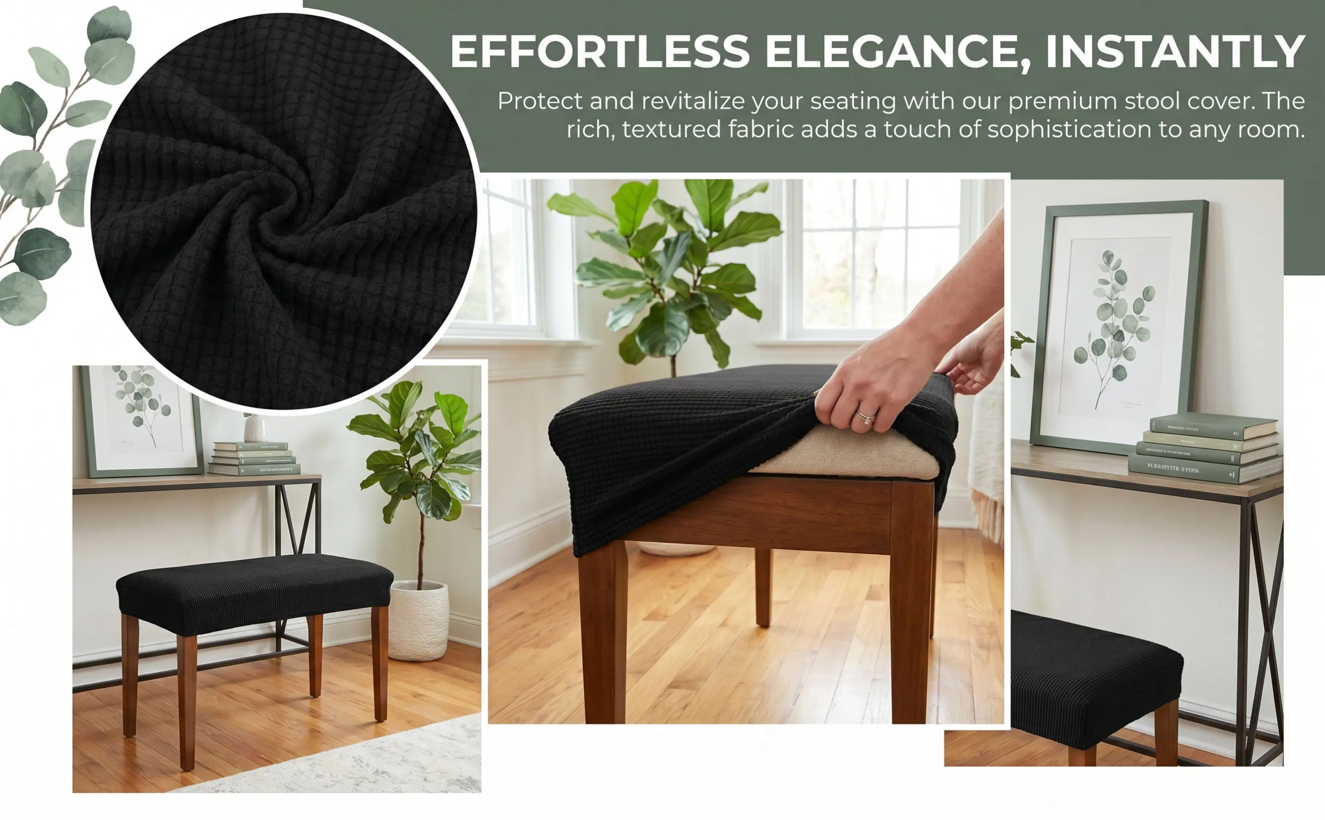 Common Elastic Pure Color Full Wrapped Piano Stool Cover Comfortable Home Bench Cushion Protector Piano Stool Cover