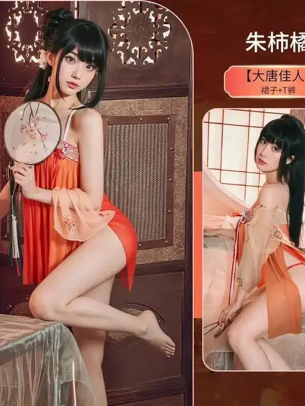 เซ็กซี่สูง Hanfu Hot Temptation ชุดหลงใหลดูผ่าน Nightdress สําหรับผู้หญิงชุดตาข่ายลูกไม้ SHEER หวาน j7N8