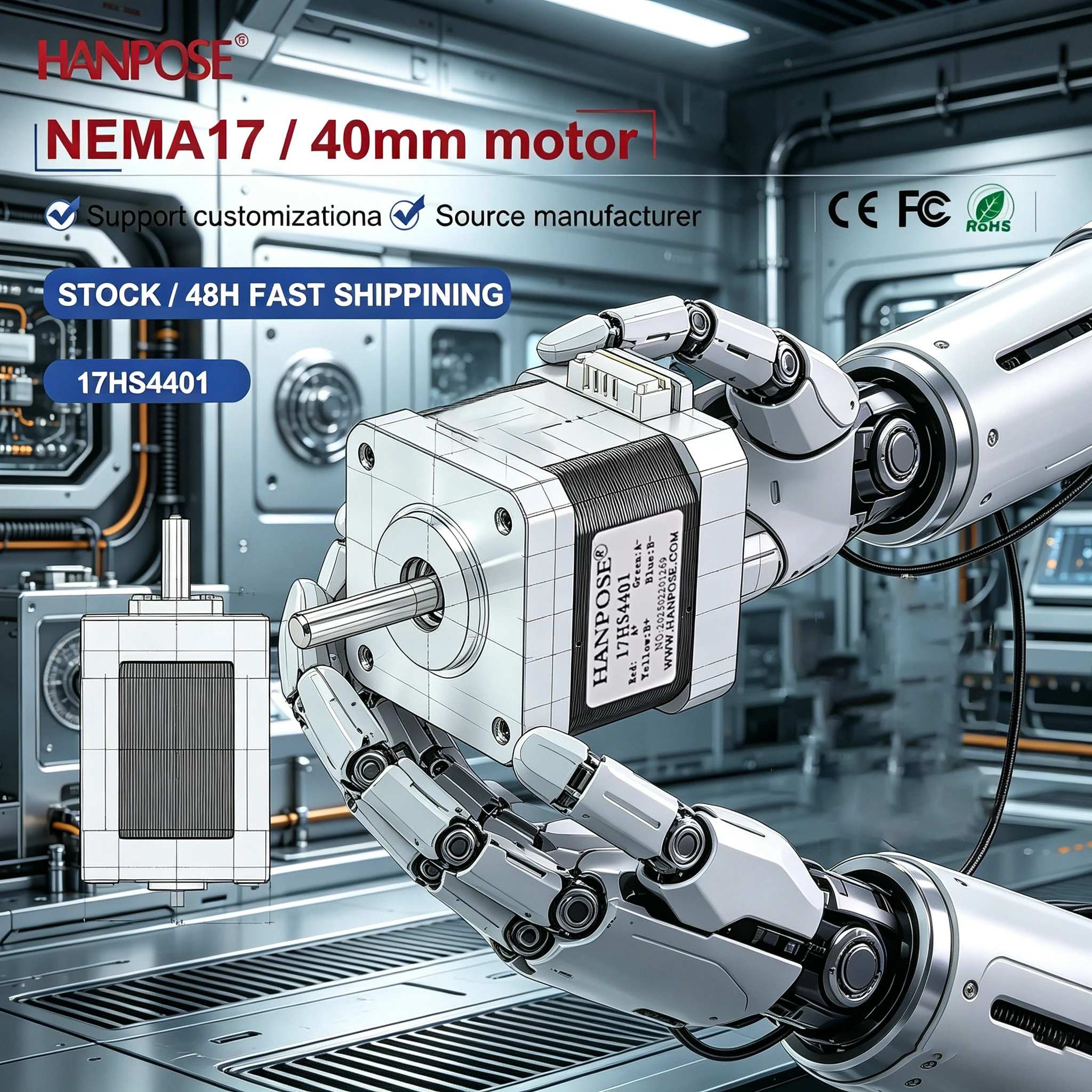NEMA17 17HS4401 stepper motor 2.3V 1.5A two-phase four wire 3D printing accessories motor manufacturer direct sales NEMA17