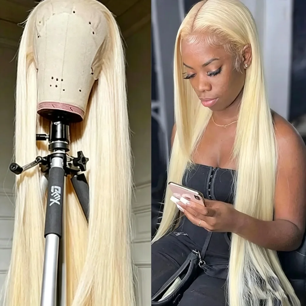Blonde 613 Straight Human Hair Wig 13X6 Hd Lace Frontal Wig 200 Density Brazilian 613 Lace Frontal Wig Straight Parting Pre Plucked With Baby Hair For Women