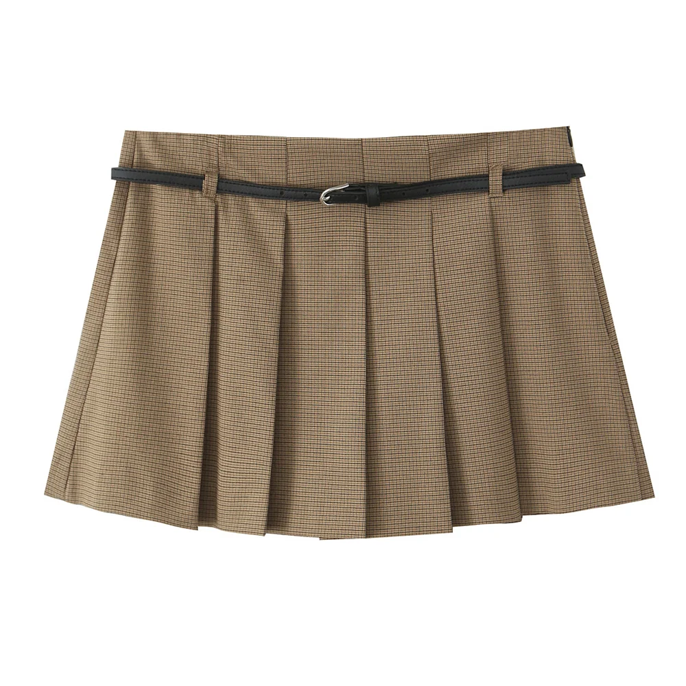 Taop&Za 24 Autumn New Women's Versatile High Waist with Waist Belt, Wide Fold A-line Casual Wide Leg Short Skirt Pants