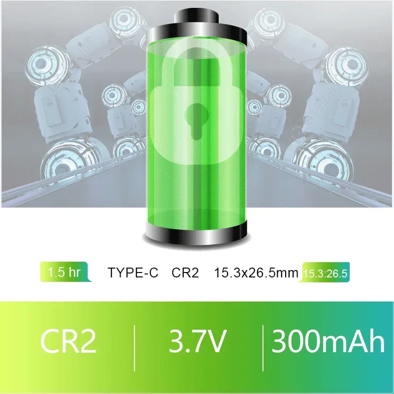 CR2, 3.7V battery, rechargeable lithium-ion battery 300mAh, CR123A, laser pen, LED flashlight, USB C-type charging+free delivery