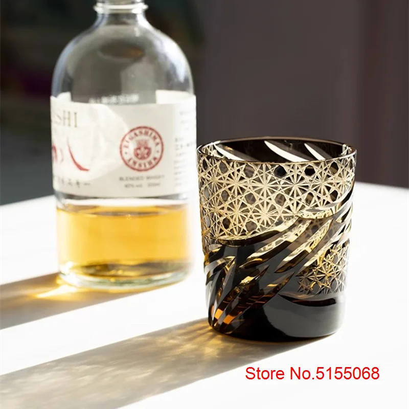 Japanese Vintage Edo Kiriko Whiskey Cup High Grade Crystal Wine Glass Dragon Eye Pattern Medieval Hand Cut Whisky Glass Gift Box