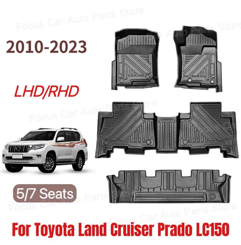 For Toyota Land Cruiser Prado LC150 2010-2023 LHD RHD 5/7seats Car Floor Mats All-Weather Foot Mat Pad Tray Interior Accessories