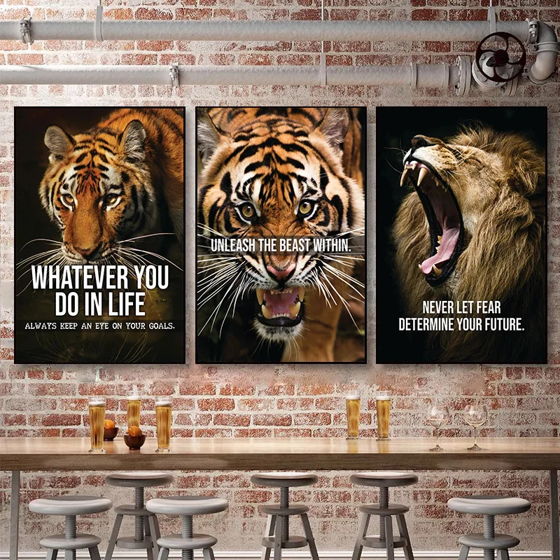 Mindset Is Everything Lion Eagle Wolf Cat Tiger HD Pictures Poster Inspirational Quotes Canvas Painting Wall Art Room Home Decor