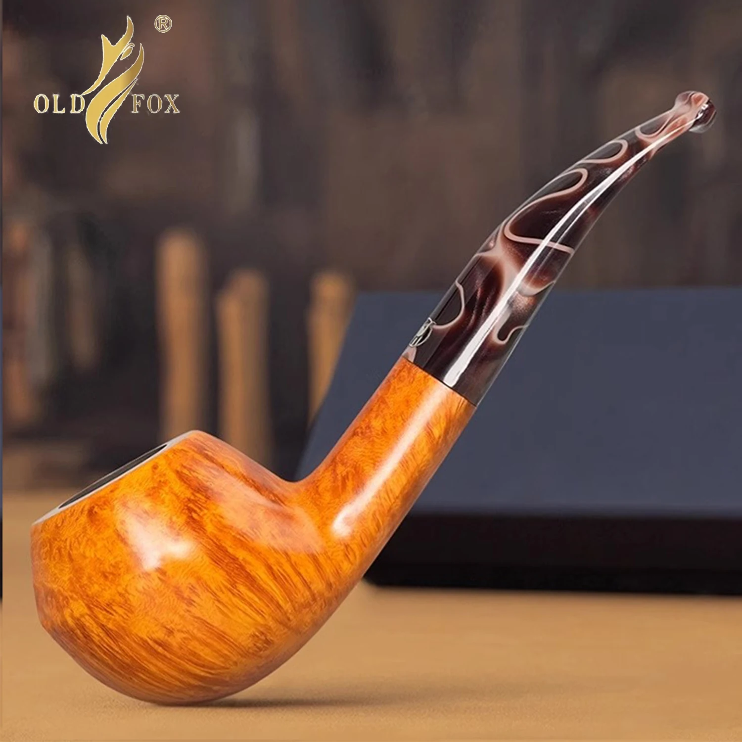 OLD FOX Briar Tobacco Pipe Hand-carved Pipe Father's Day Gift Apple Pipe Colored Acrylic Pipe Mouth Cleaning Gift Box Set