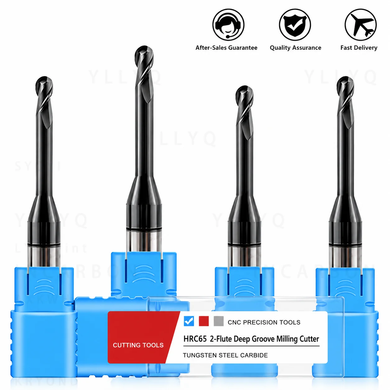 HRC65 2 Flute Carbide Ball Nose End Mill Deep Groove Black Nano Coated Tungsten Steel CNC Milling Cutter for Steel Alloy